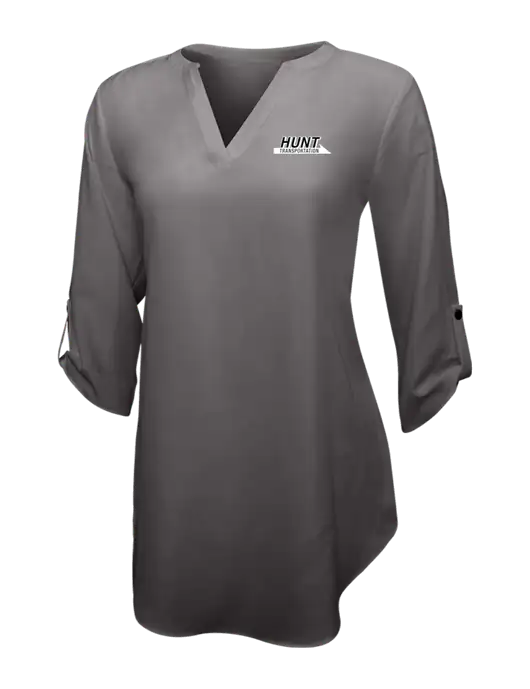 Dark Grey Womens 3/4 Sleeve Tunic Blouse w/Hunt Transportation Logo