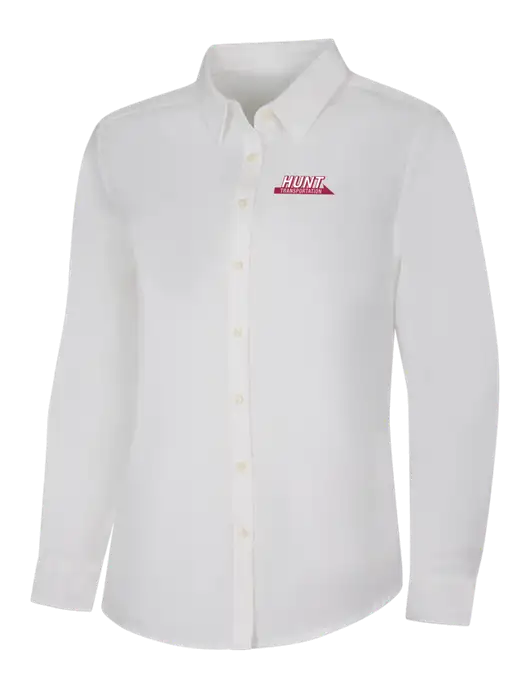 Womens White Long Sleeve Superpro React Twill Shirt w/Hunt Transportation Logo