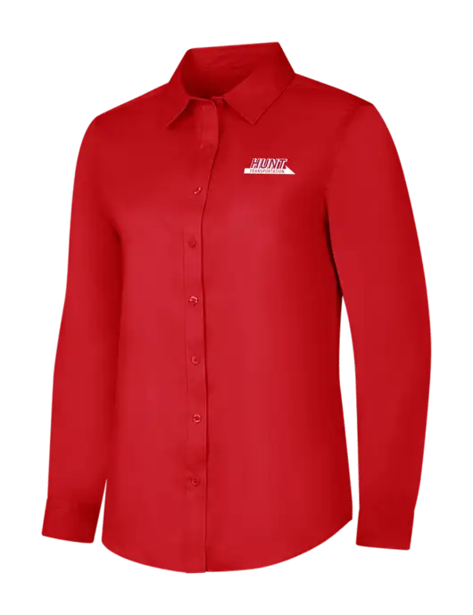 Red Womens Long Sleeve Superpro React Twill Shirt w/Hunt Transportation Logo