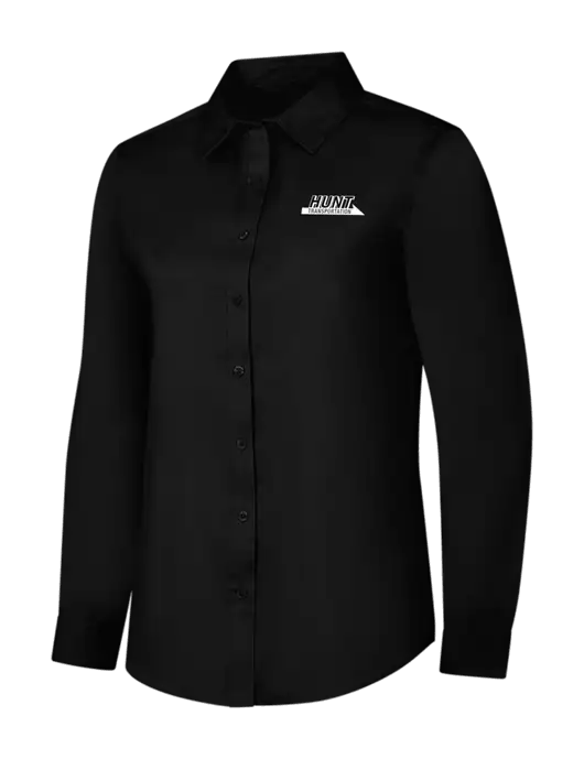 Womens Black Long Sleeve Superpro React Twill Shirt w/Hunt Transportation Logo