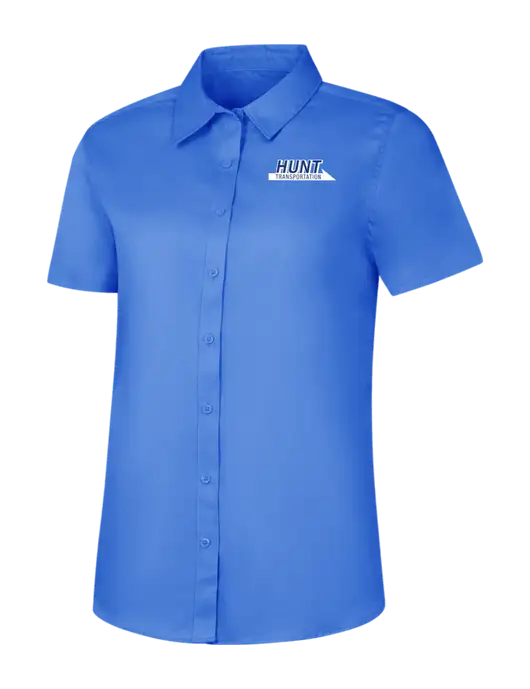 Womens Dark Carolina Blue Short Sleeve Superpro React Twill Shirt w/Hunt Transportation Logo