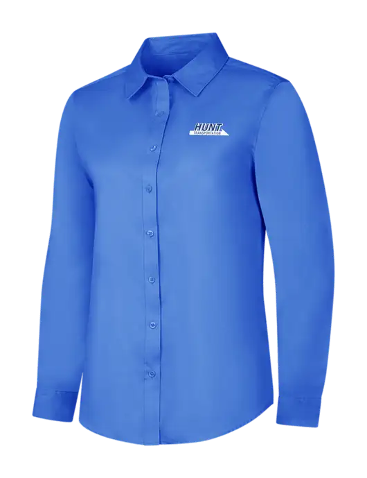 Dark Carolina Blue Womens Long Sleeve Superpro React Twill Shirt w/Hunt Transportation Logo