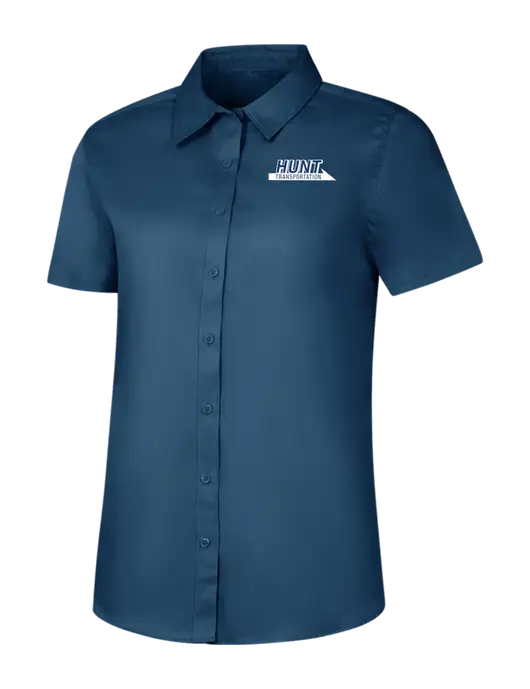 Womens Light Navy Short Sleeve Superpro React Twill Shirt w/Hunt Transportation Logo