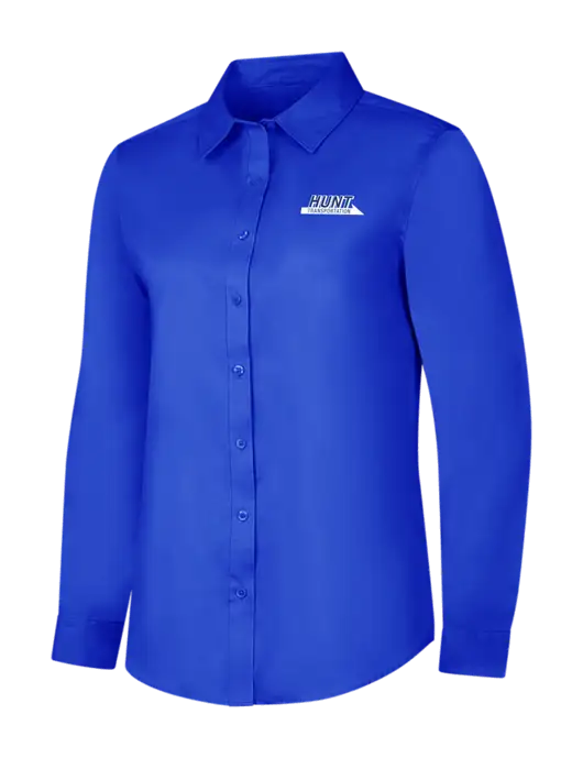 Womens Long Sleeve Dark Royal Superpro React Twill Shirt w/Hunt Transportation Logo