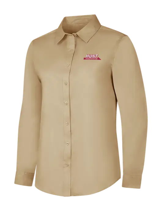 Dark Tan Womens Long Sleeve Superpro React Twill Shirt w/Hunt Transportation Logo