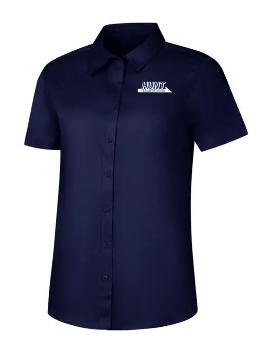 Womens Navy Short Sleeve Superpro React Twill Shirt w/Hunt Transportation Logo