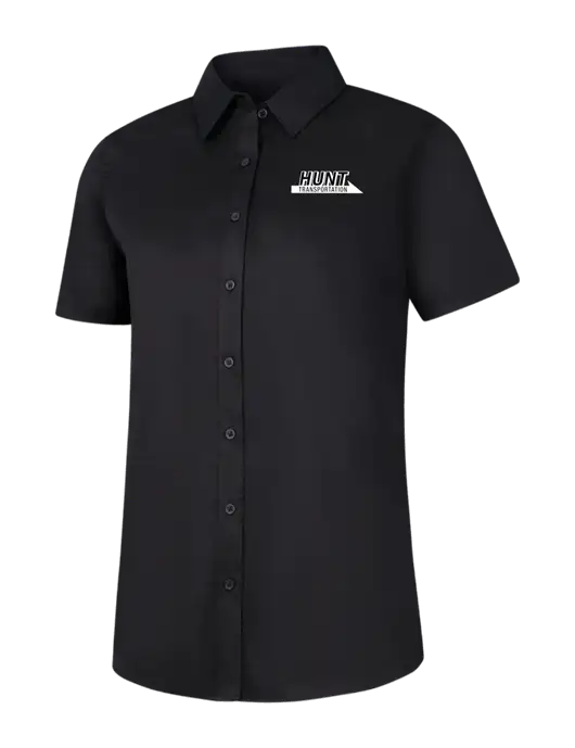 Womens Black Short Sleeve Superpro React Twill Shirt w/Hunt Transportation Logo