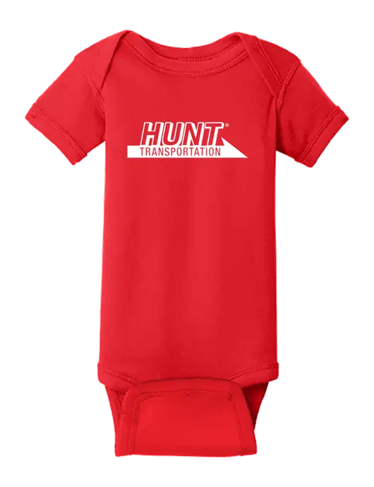 Rabbit Skins Red Infant Short Sleeve Baby Rib Bodysuit w/Hunt Transportation Logo