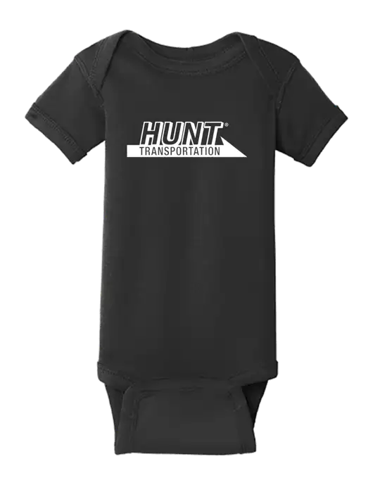 Rabbit Skins Black Infant Short Sleeve Baby Rib Bodysuit w/Hunt Transportation Logo