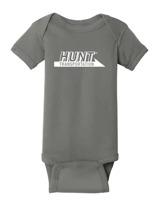 Rabbit Skins Charcoal Infant Short Sleeve Baby Rib Bodysuit w/Hunt Transportation Logo