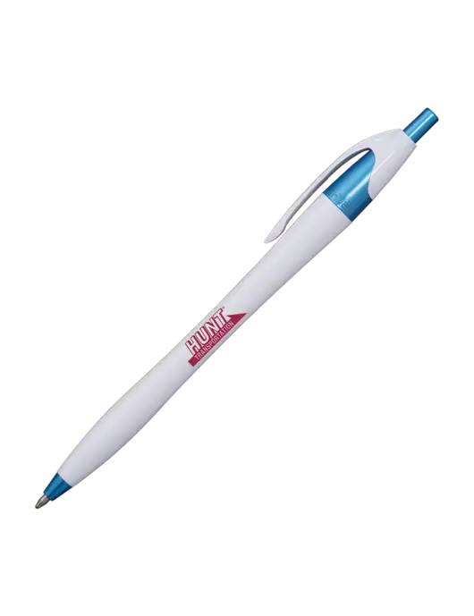 Novella White/Blue Shimmer Pen - Blue Ink w/Hunt Transportation Logo