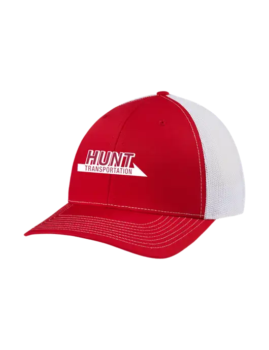 Richardson Adjustable Snapback Original 112 Trucker Cap Red w/White Mesh w/Hunt Transportation Logo