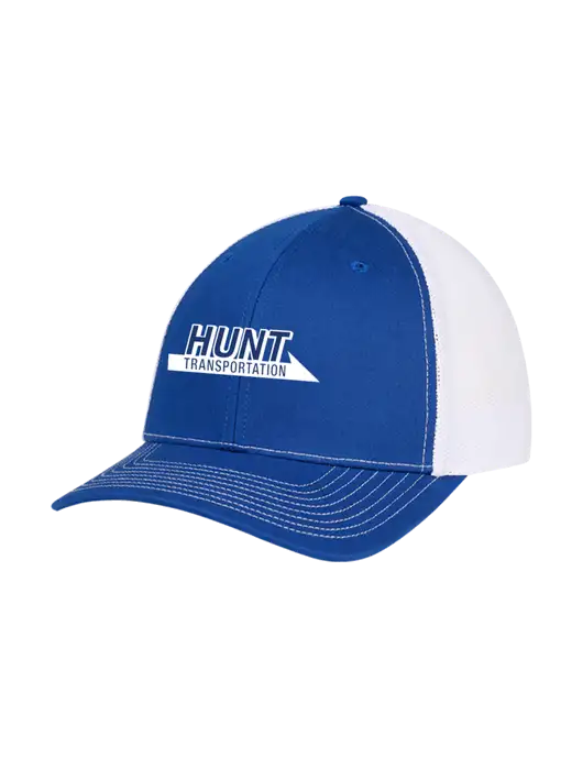 Richardson Adjustable Snapback Original 112 Trucker Cap Royal w/White Mesh w/Hunt Transportation Logo