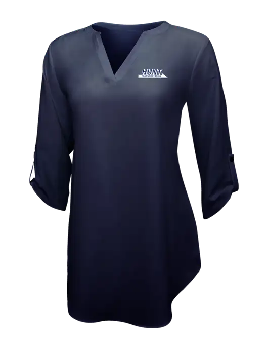 Navy Womens 3/4 Sleeve Tunic Blouse w/Hunt Transportation Logo