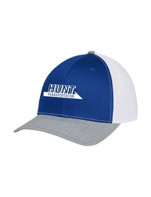 Richardson Adjustable Snapback Original 112 Trucker Cap Royal/HeatherGrey/White Mesh w/Hunt Transportation Logo