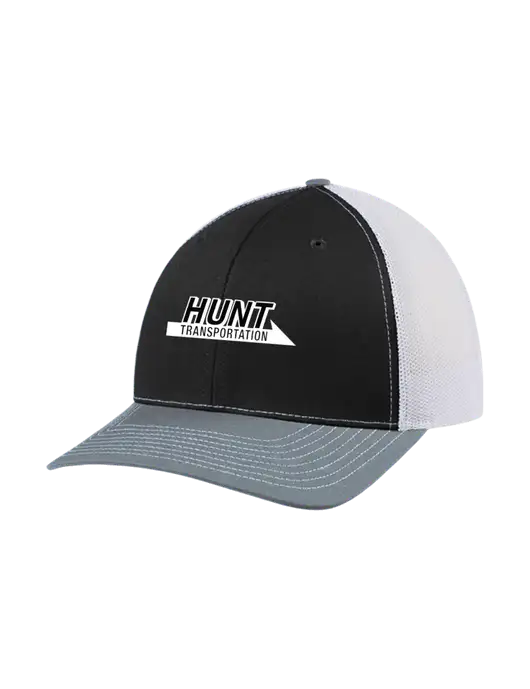 Richardson Adjustable Snapback Original 112 Trucker Cap Black/Light Heather Grey/White Mesh w/Hunt Transportation Logo