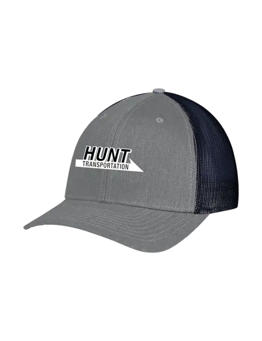 Richardson Adjustable Snapback Original 112 Trucker Cap Heather Grey w/Navy Mesh w/Hunt Transportation Logo