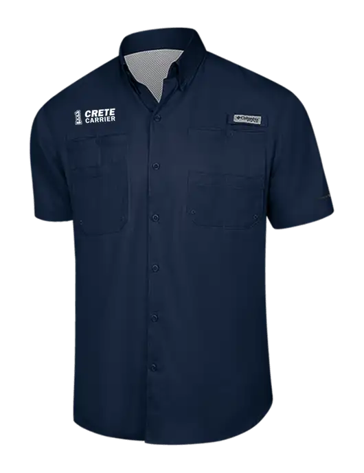 Columbia Navy PFG Tamiami II Short Sleeve Shirt w/Crete Carrier Logo