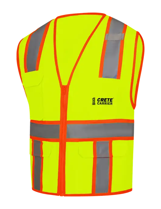 CornerStone Safety Yellow ANSI 107 Class 2 Surveyor Zippered Two-Tone Vest w/Crete Carrier Logo