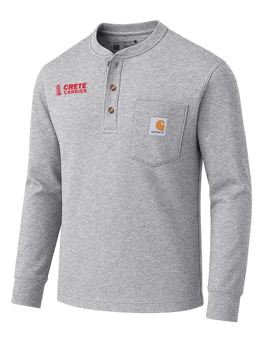 Carhartt Light Grey Heather Long Sleeve Henley Shirt w/Crete Carrier Logo