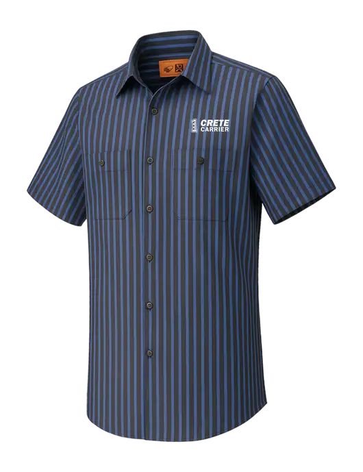 Red Kap Short Sleeve Striped Dark Grey/Royal Blue Industrial Work Shirt w/Crete Carrier Logo