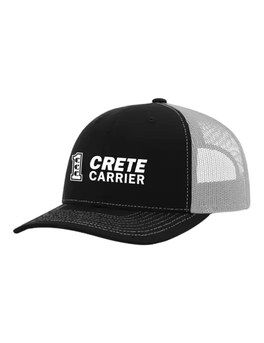 Richardson Adjustable Snapback Original 112 Trucker Cap Black w/White Mesh w/Crete Carrier Logo