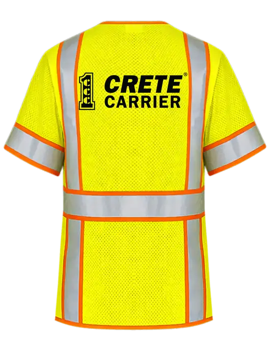 CornerStone ANSI 107 Class 3 Surveyor Mesh Zippered Two-Tone Safety Yellow Short Sleeve Vest w/Crete Carrier Logo