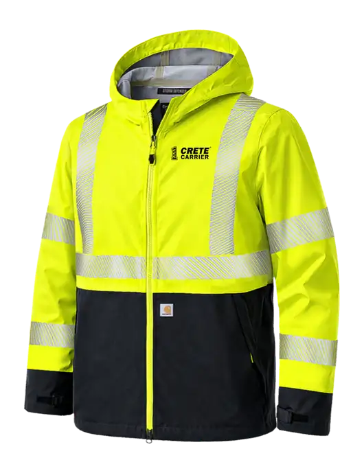 Carhartt Safety Yellow ANSI 107 Class 3 Storm Defender Jacket w/Crete Carrier Logo