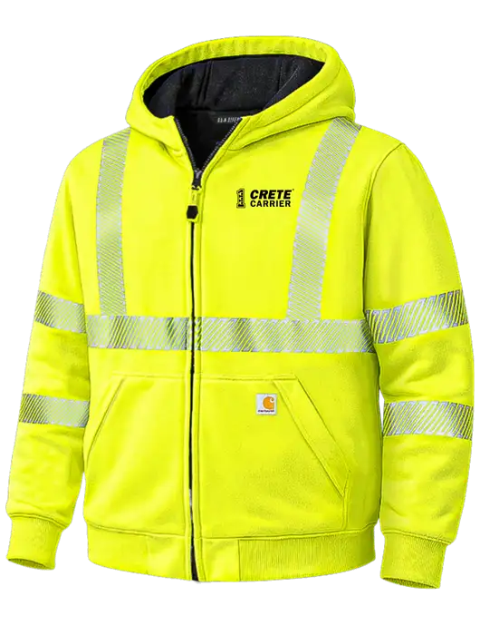 Carhartt Safety Yellow ANSI 107 Class 3 Lined Full-Zip Sweatshirt w/Crete Carrier Logo