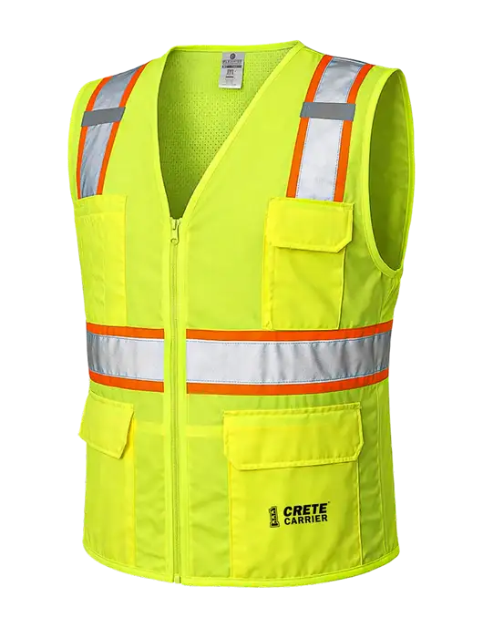 Kishigo Safety Yellow Ultra-Cool Solid Front Vest with Mesh Back w/Crete Carrier Logo