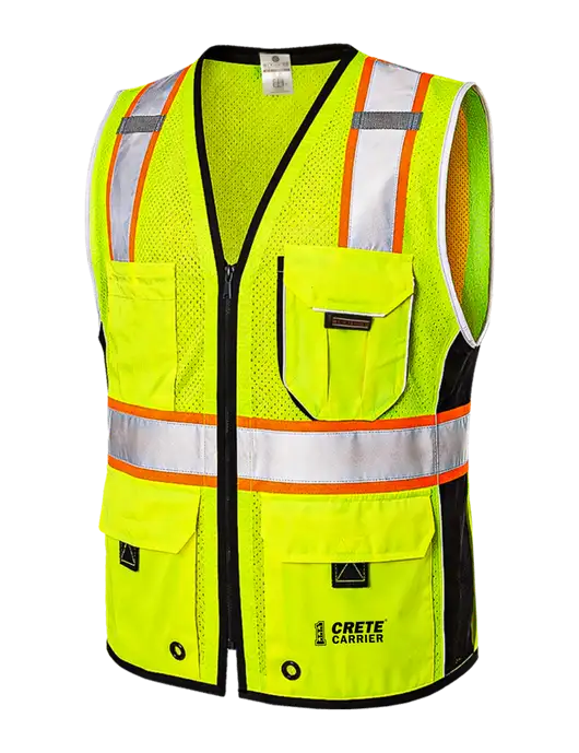 Kishigo Safety Yellow Premium Black Series Heavy-Duty Vest w/Crete Carrier Logo