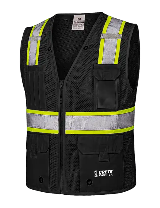 Kishigo Black/Safety Yellow EV Series Enhanced Visibility Multi-Pocket Mesh Vest w/Crete Carrier Logo