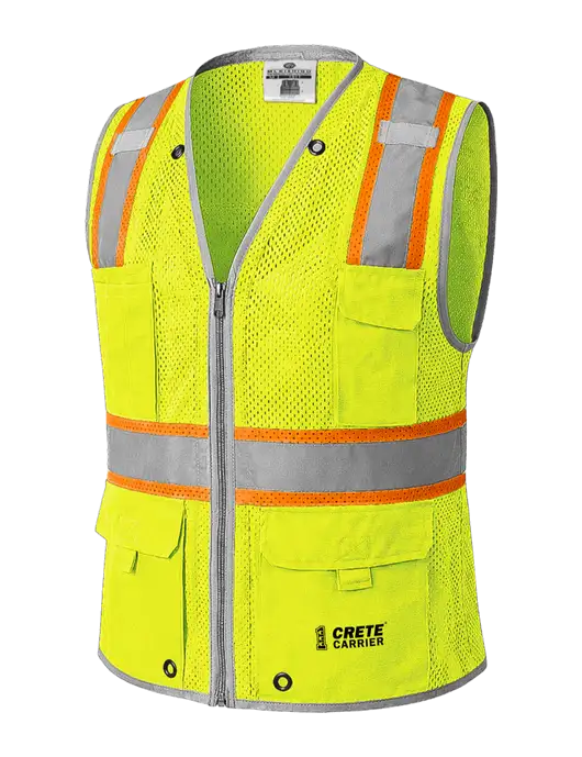 Kishigo Safety Yellow Premium Brilliant Series Heavy-Duty Class 2 Vest w/Crete Carrier Logo
