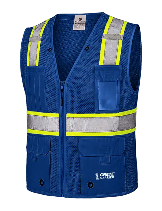 Kishigo Dark Royal/Safety Yellow EV Series Enhanced Visibility Multi-Pocket Mesh Vest w/Crete Carrier Logo
