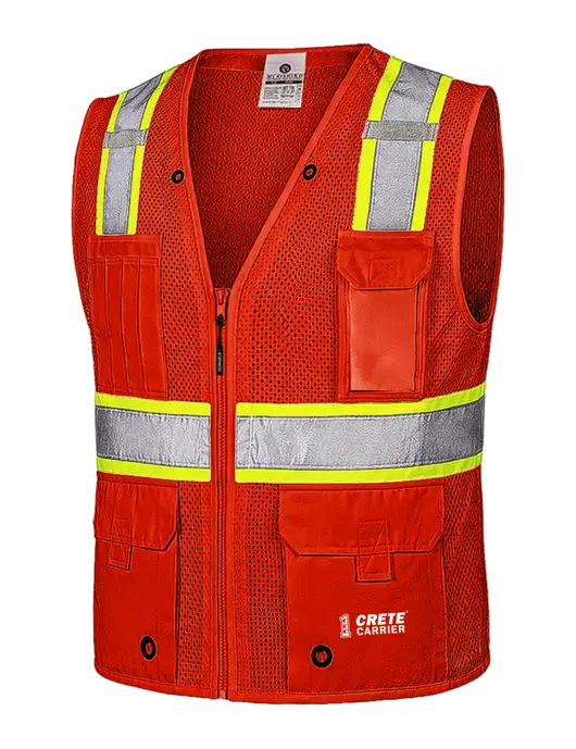 Kishigo Red/Safety Yellow EV Series Enhanced Visibility Multi-Pocket Mesh Vest w/Crete Carrier Logo