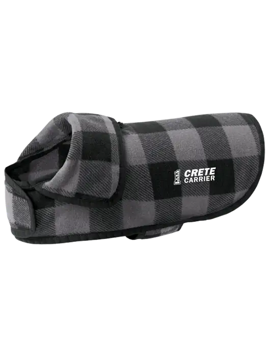 Pawsh Buffalo Grey/Black Check Pet Fleece Jacket w/Crete Carrier Logo