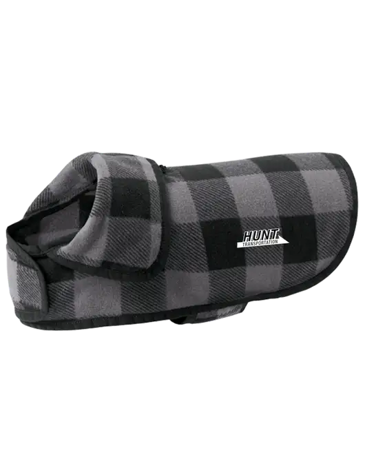 Pawsh Buffalo Grey/Black Check Pet Fleece Jacket w/Hunt Transportation Logo