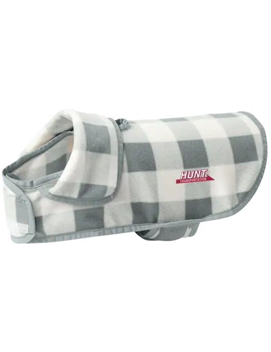 Pawsh Buffalo Medium Grey/White Check Pet Fleece Jacket w/Hunt Transportation Logo