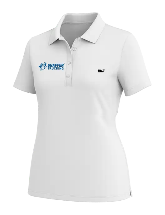Vineyard Vines Womens White Edgartown Pique Polo w/Shaffer Trucking Logo