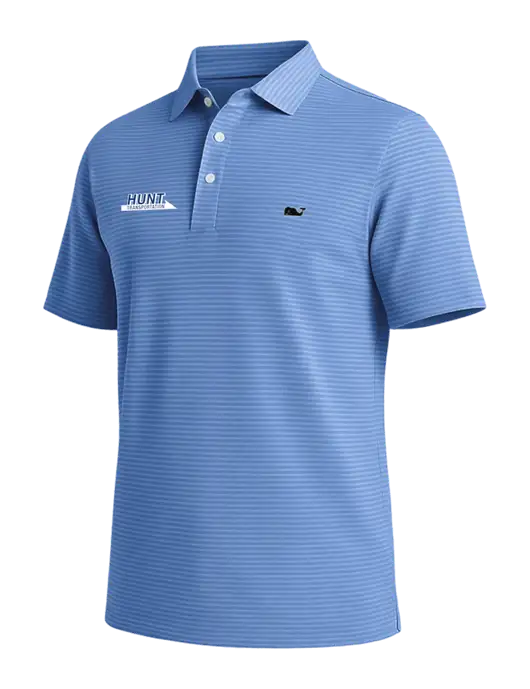 Vineyard Vines Bradley Light Royal Blue Stripe Sankaty Polo w/Hunt Transportation Logo