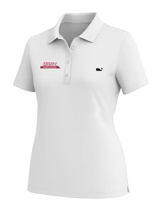 Vineyard Vines Womens White Edgartown Pique Polo w/Hunt Transportation Logo